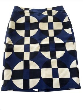 J Crew Geometric Print Navy and White Pencil Skirt